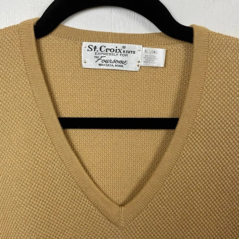 St. Croix Foursome Vintage Gold Beige V-neck Long Sleeve Pullover Size XL Long